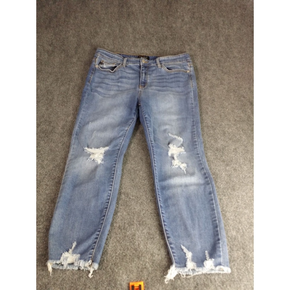 Judy Blue Womens 15/32 Jeans Skinny JB82150MD Distressed Raw Frayed Hem Blue